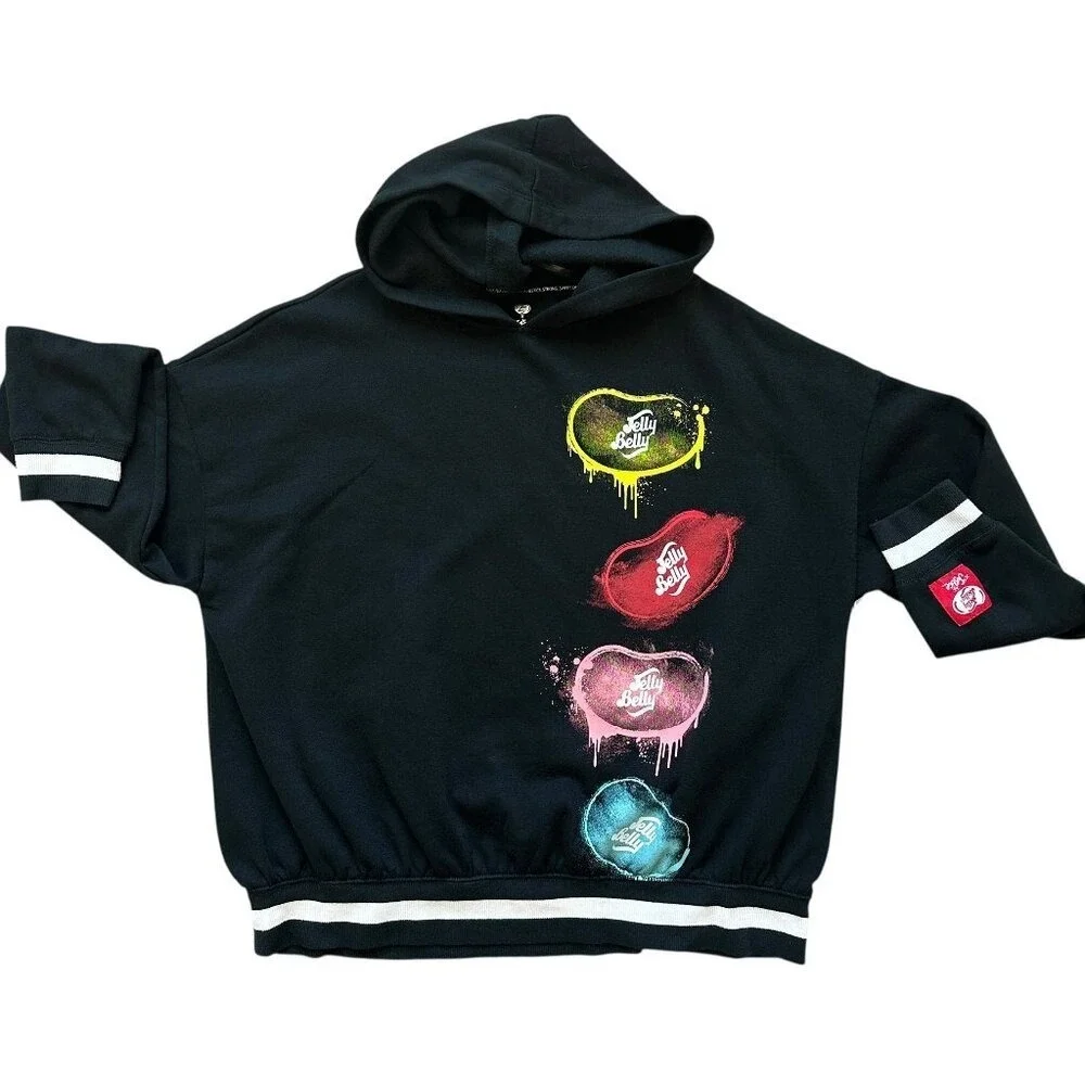 Jelly Belly Kids Black Hoodie with Candy Heart Graphic‎ Print Y2K Kidcore Retro